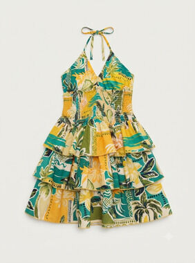 Fusionista Tropical Floral Tiered Mini Dress Women’s XL Sleeveless Summer Boho